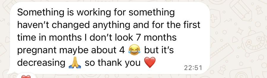 WhatsApp from Cheryl: for the first time in months she does not look seven months pregnant, bloating decreasing