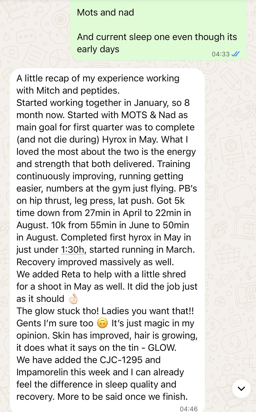 Kass&rsquo;s eight month recap: energy and strength up, 5k from 27 to 22 minutes, 10k from 55 to 50, first Hyrox under 1:30h, recovery improved massively